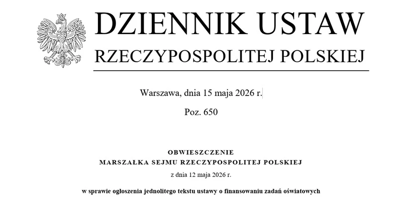 Nowy jednolity tekst Ustawy o finansowaniu zadań oświatowych