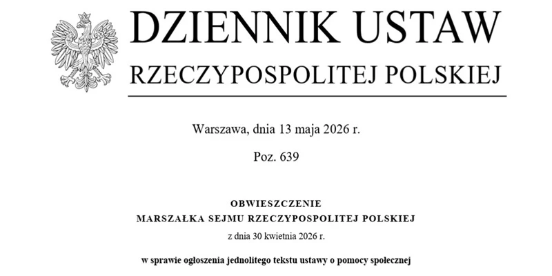 W Dzienniku Ustaw opublikowano nowy tekst jednolity Ustawy o pomocy społecznej